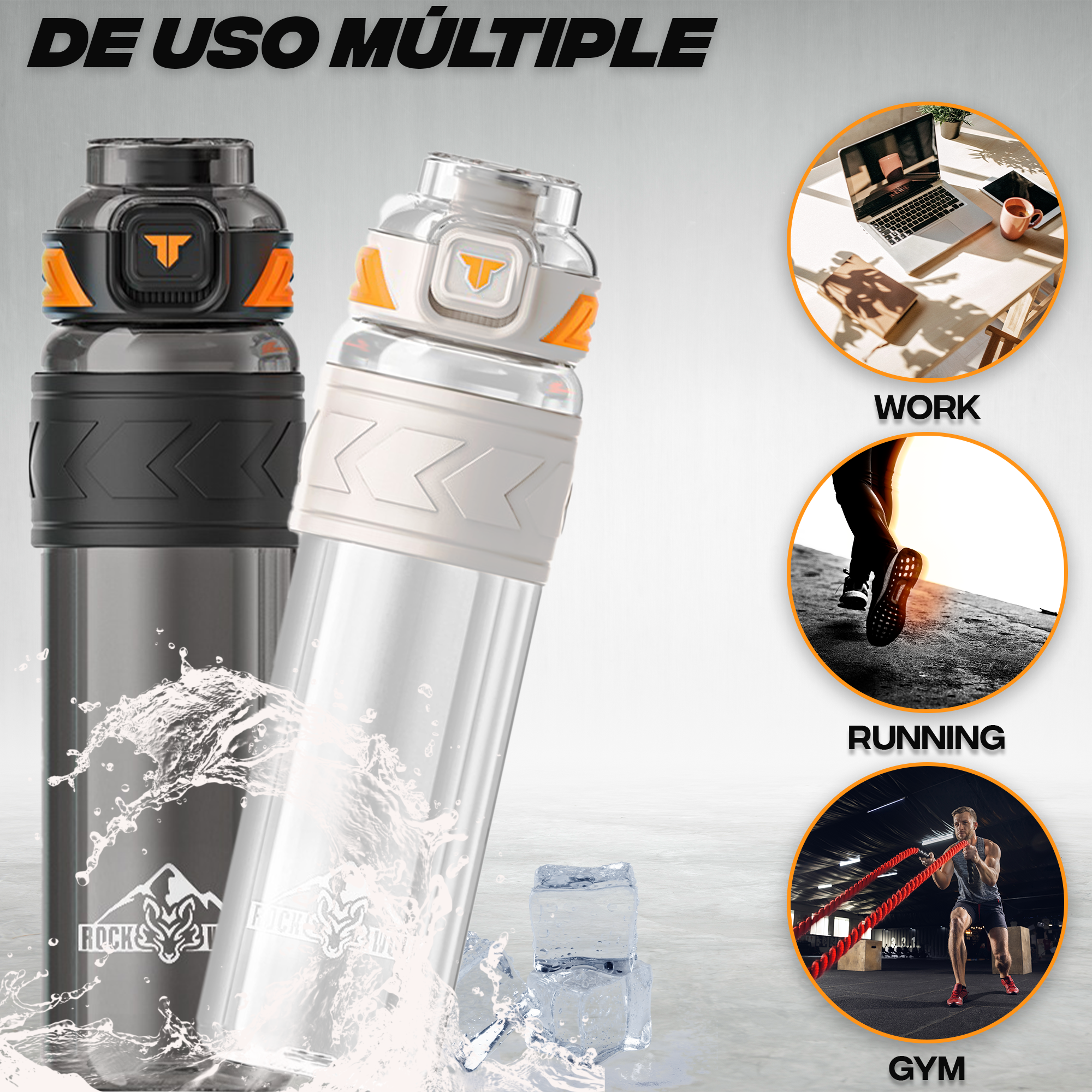 ROCK WOLF | “Botella Deportiva 1 Litro, Tritan Premium Sin BPA y A Prueba de Fugas”