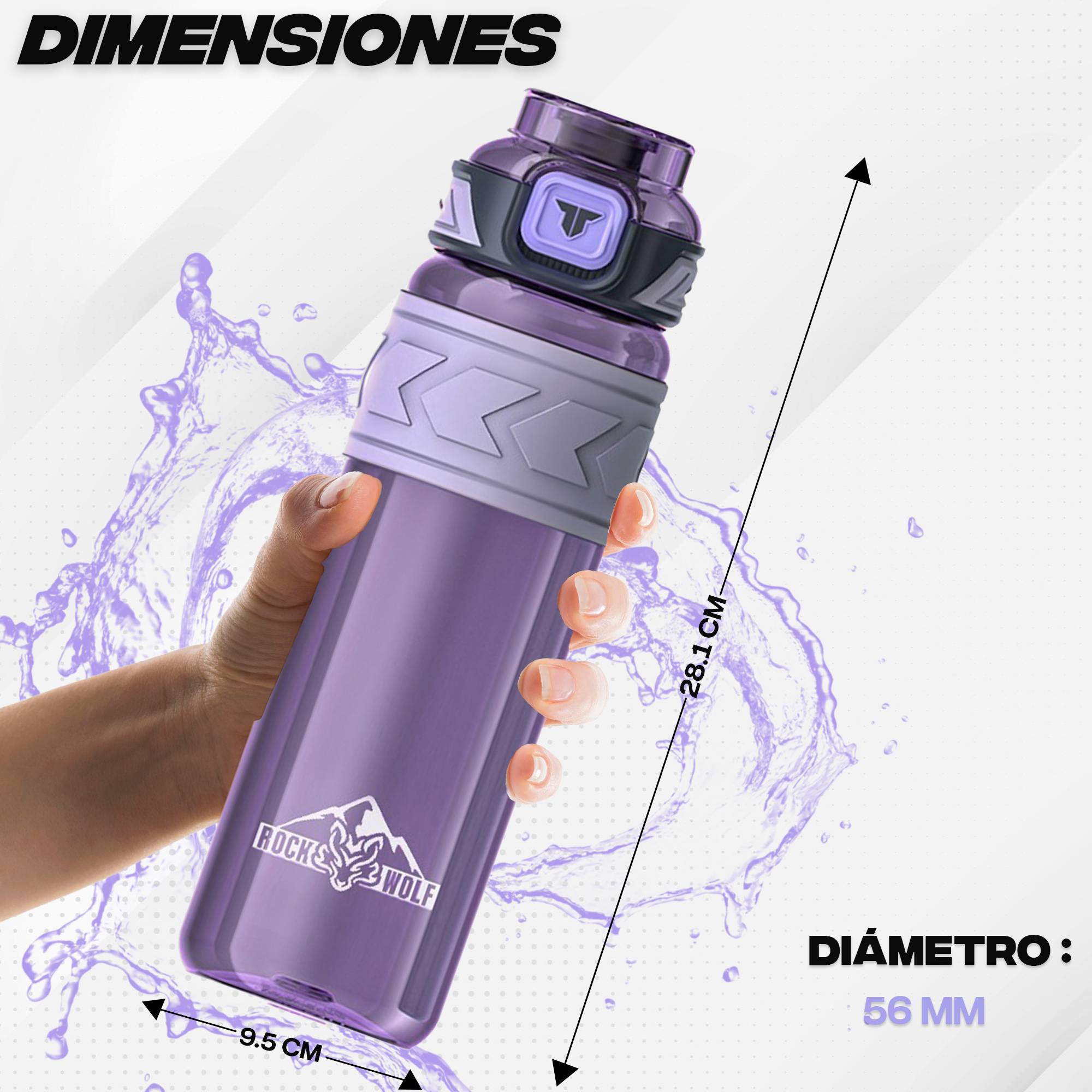 ROCK WOLF | “Botella Deportiva 1 Litro, Tritan Premium Sin BPA y A Prueba de Fugas”